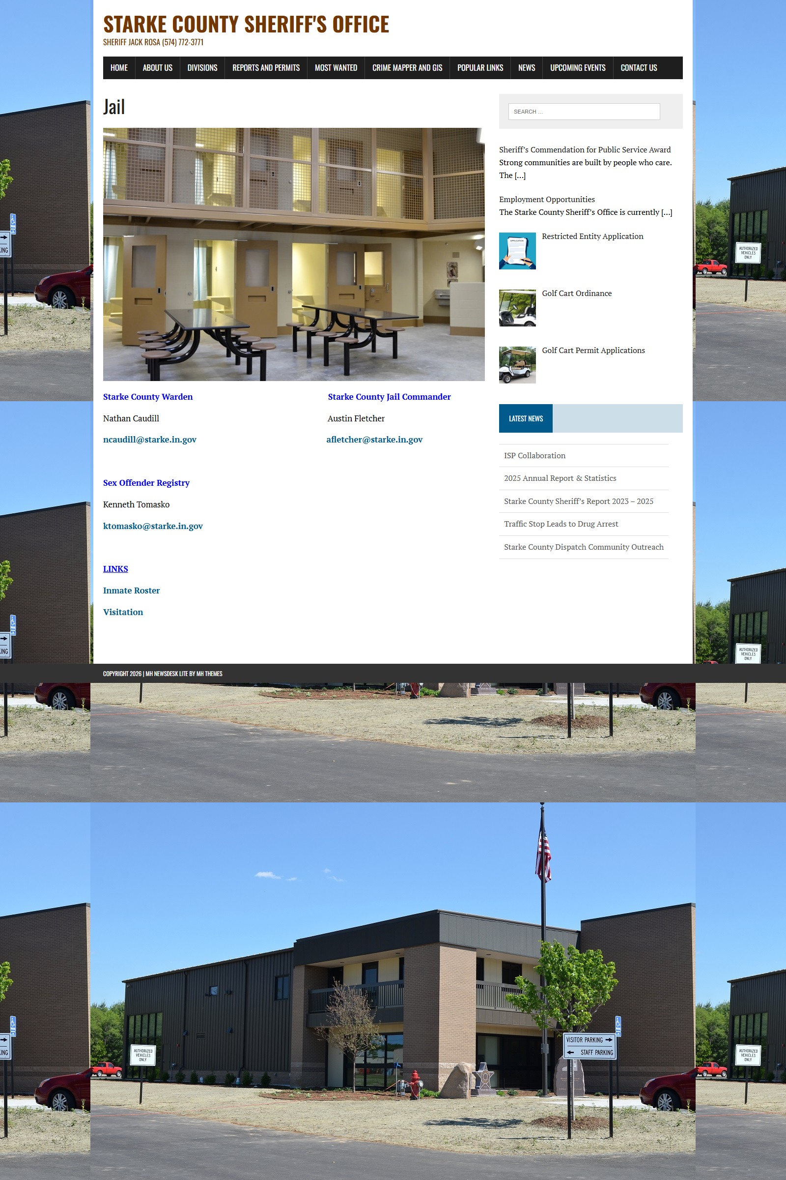Starke County jail roster and visitation links on the sheriff jail page