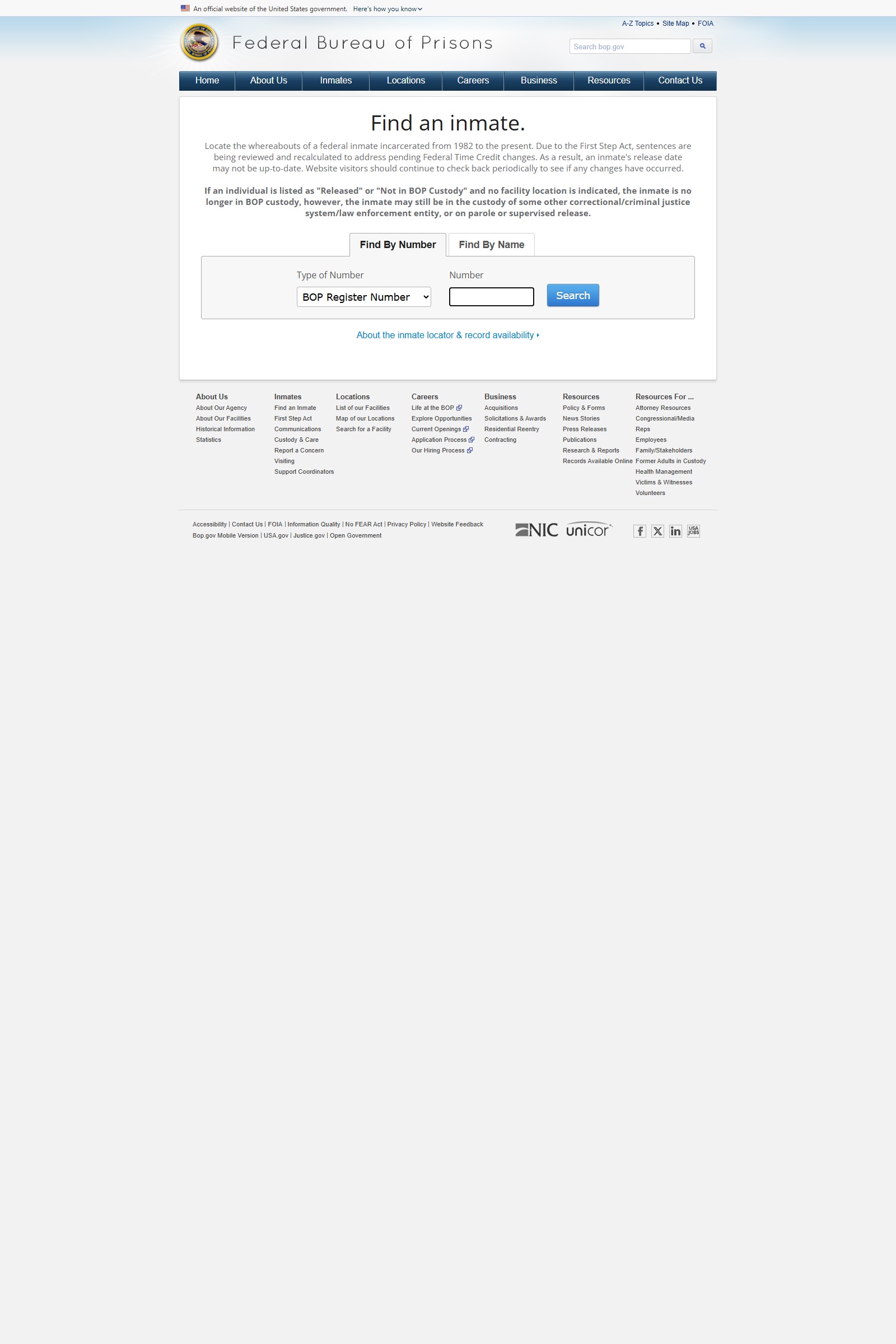 BOP inmate locator is not a Starke County jail mugshot gallery